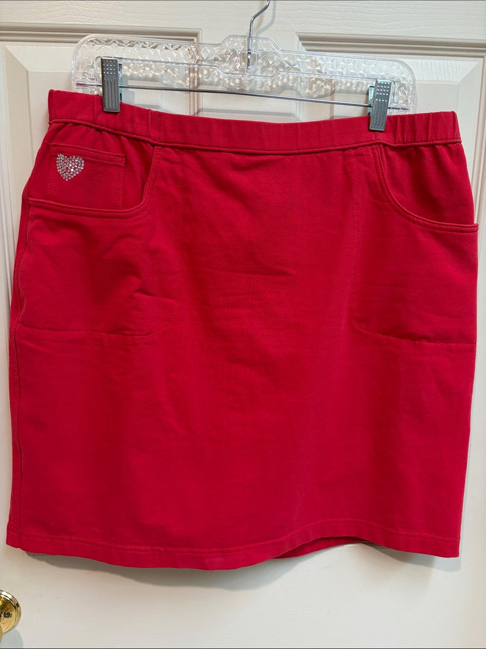 Red Denim Skort w Rhinestone Heart Detail L/XL
